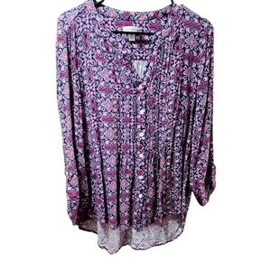 Croft & Barrow Women Purple 3/4 Sleeve Button-Down Shirt X-Large